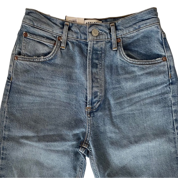 Agolde Riley High-Rise Distressed Straight Crop Jeans Stretch Button Fly NWT - Picture 3 of 16